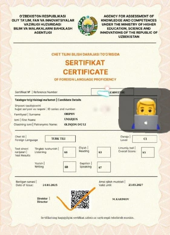 Umarjon Oripov — Turk tili — CEFR C1 65